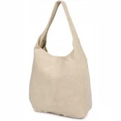 Plecaki worki - Włoska Torebka worek Skórzana zamsz Naturalny ecru U35 - miniaturka - grafika 1