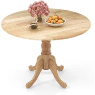 Stoły - Stół Jadalniany z Drewna Kauczukowego, Okrągły Kuchenny 100 cm dla 4 Osób, Naturalne Usłojenie, Rozszerzana Podstawa, Regulowane Podkładki (Naturalny) - miniaturka - grafika 1