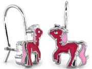 Biżuteria dla dzieci - Srebrne kolczyki 925 różowe koniki na biglu - miniaturka - grafika 1