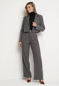 Komplety damskie - Szary Komplet w Garniturowym Stylu Zdobiony Lampasem Krótka Marynarka i Spodnie Avaniah - miniaturka - grafika 1