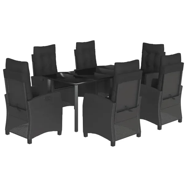 Zestaw mebli ogrodowych 7w1 czarny, stół 160x80x74 cm, krzesła 57x66x93