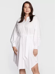 Sukienki - Tommy Hilfiger Curve Sukienka koszulowa WW0WW35367 Biały Regular Fit - grafika 1