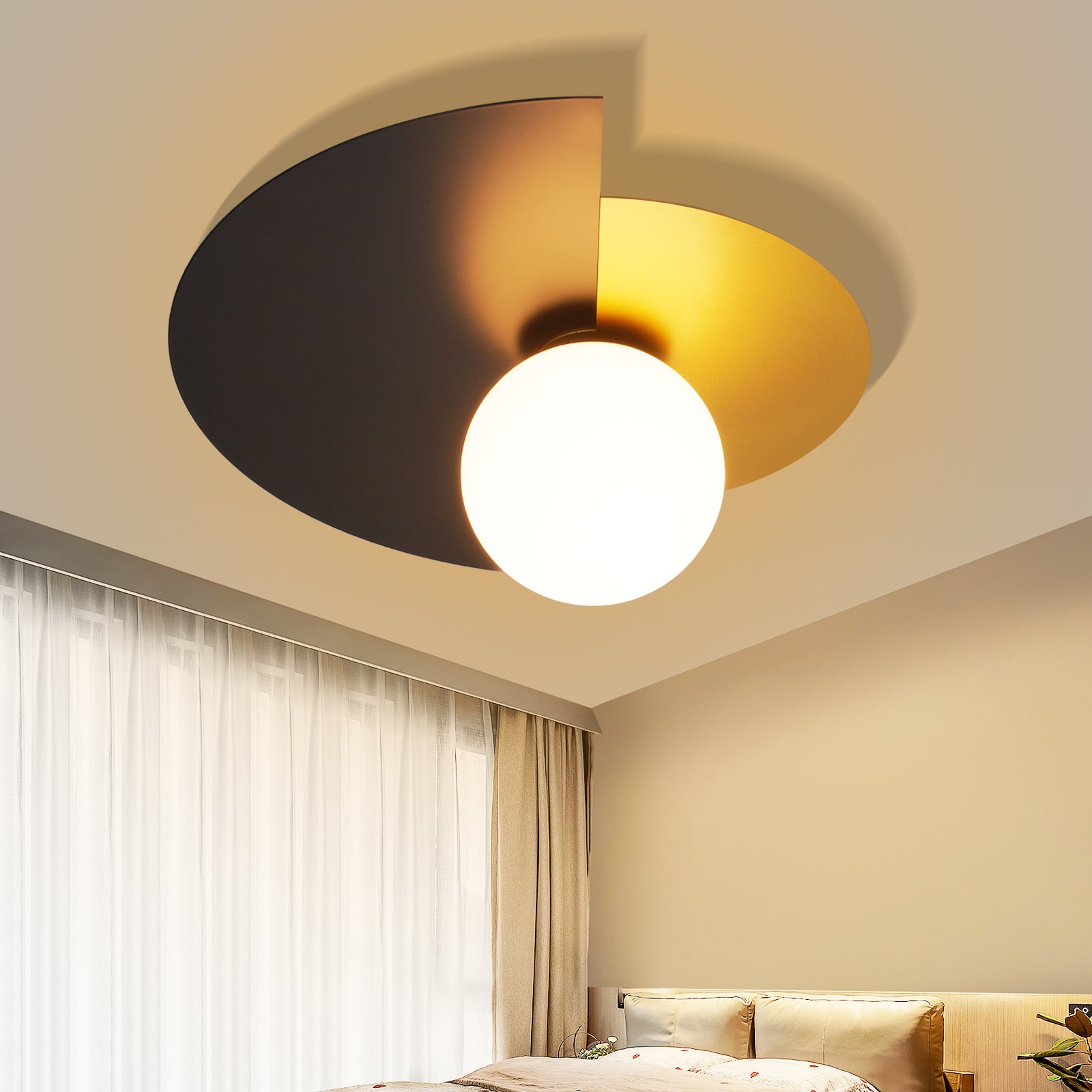 ZMH lampa sufitowa do przedpokoju lampa sufitowa do salonu czarne złoto pokój dziecięcy vintage szkło i metal E14 lampa do przedpokoju do sypialni (bez żarówki)