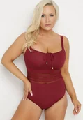 Stroje kąpielowe - Bordowy Strój Kąpielowy Ozdobiony Sznurkiem i Wycięciem na Plecach Ulosanira - miniaturka - grafika 1