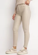 Spodnie damskie - Jasnobeżowe Spodnie Skinny z Imitacji Skóry Daciss - miniaturka - grafika 1
