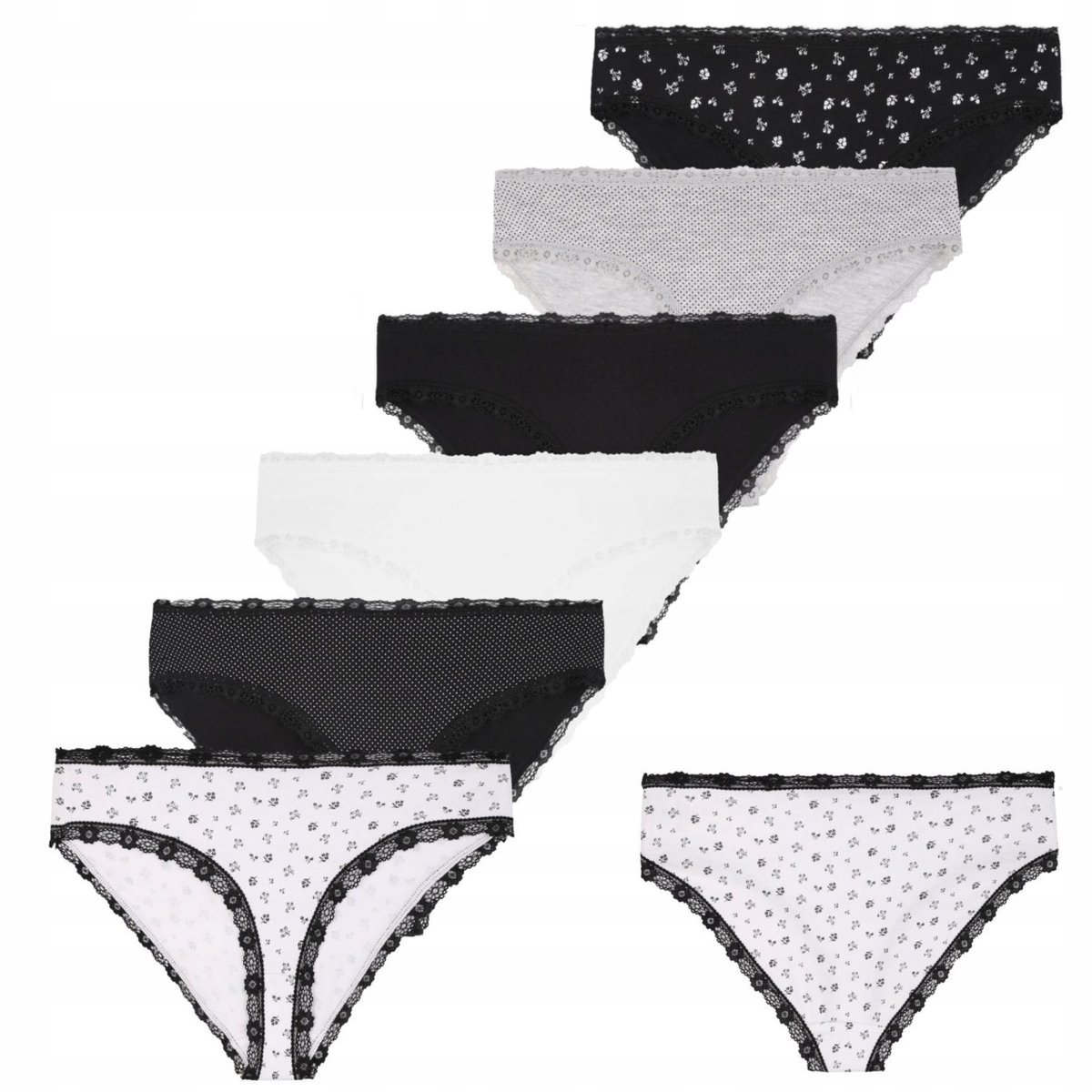 Majtki damskie FIGI bikini koronka wzory czarne szare białe 6-pak S
