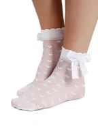 Koszulki i topy damskie - Skarpety dziewczęce rajstopowe w serca białe z kokardką 20 DEN 35-38 YOCLUB - miniaturka - grafika 1