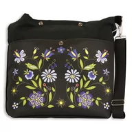 Torby i wózki na zakupy - Torba shopperka folk kaszubski kwiaty czarna - miniaturka - grafika 1