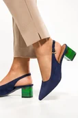 Czółenka - Granatowe czółenka skórzane damskie na ozdobnym klocku odkryta pięta PRODUKT POLSKI Casu 2979-760-38 - miniaturka - grafika 1