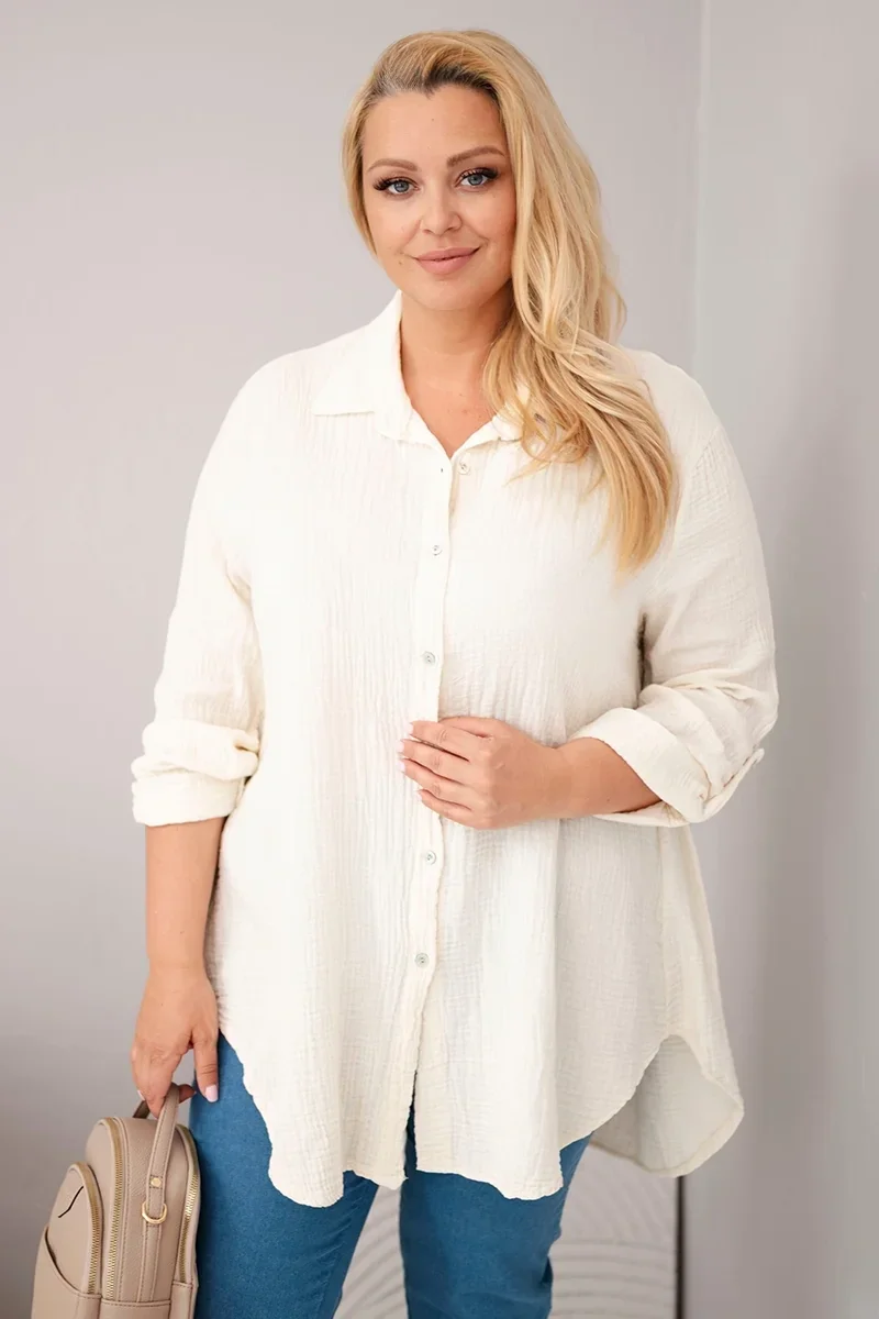 Jasno beżowa damska koszula bawełniana MUŚLINOWA Plus Size