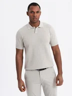 Swetry męskie - Męska bawełniana koszulka polo ze strukturalnej dzianiny beżowa V6 OM-POSS-0117 - Ombre Clothing - miniaturka - grafika 1