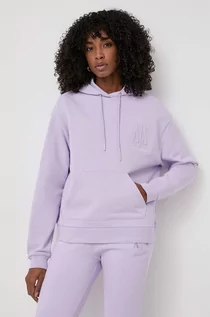 Bluzy damskie - Armani Exchange bluza bawełniana damska kolor fioletowy z kapturem gładka - grafika 1