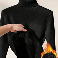 Swetry damskie - TEMU Elegancki Zimowy Sweter z Golfem - Długi Rękaw, Dopasowana Kurtka, Jednokolorowy Blazerowy Pulower na Jesień i Zimę, Ciepła Odzież Wierzchnia do - miniaturka - grafika 1