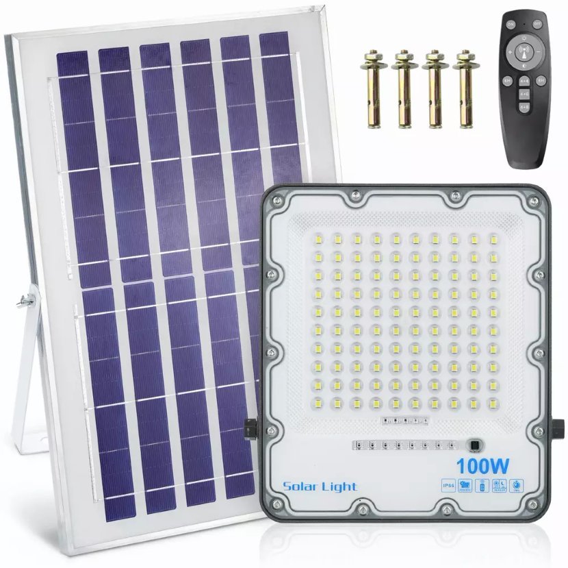 Zestaw Naświetlacz LED 100W + Panel solarny 6V/8W z pilotem 2500lm, 6000mAh, IP66