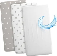 Prześcieradła dla dzieci - Zestaw prześcieradeł do gondoli wózka - 2 x pokrowiec + wodoodporny ochraniacz na materac poszewka na materac prześcieradło 90 x 55 cm gwiazdki biał.. - miniaturka - grafika 1