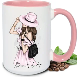 Kubek DUŻY BIAŁY Beautiful Day RÓŻÓWE UCHO I WNĘTRZE PIĘKNE WIELE WZORÓW - Kubki Kubek DUŻY BIAŁY Beautiful Day RÓŻÓWE UCHO I WNĘTRZE PIĘKNE WIELE WZORÓW - Kubki - miniaturka - grafika 1