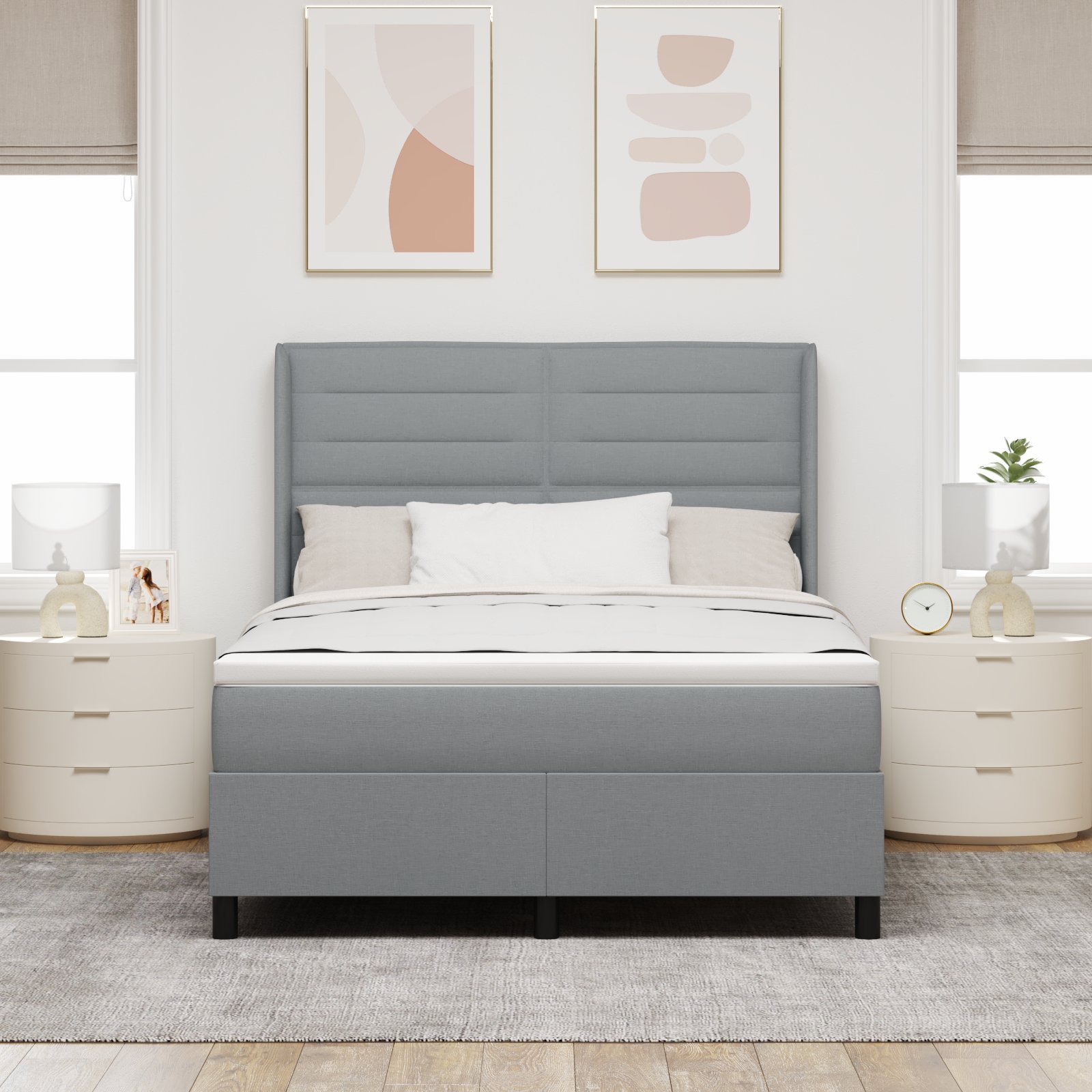 Łóżko Sprężynowe vidaXL z Materacem i Oświetleniem LED Szare 160x200 cm Tkanina