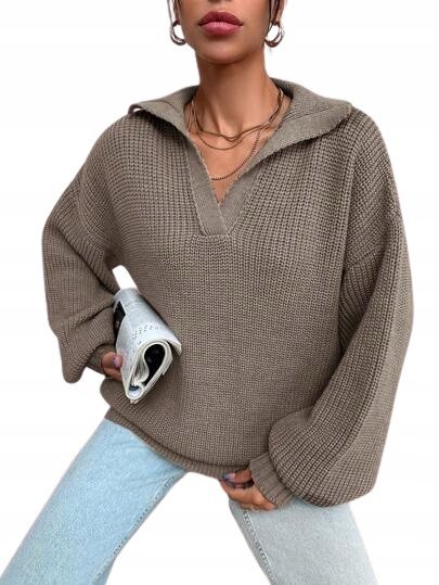 SWETER DAMSKI SZARY Z DŁUGIM RĘKAWEM LUŹNY M ŁRI