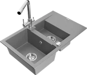 Zlewozmywaki z baterią - Mexen Gaspar zlewozmywak granitowy 1,5-komorowy z ociekaczem i baterią kuchenną Duero, szary - 6507-71-671600-00 - miniaturka - grafika 1