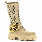 Kozaki damskie - Beżowe zamszowe kozaki damskie CARINII - Carinii - miniaturka - grafika 1