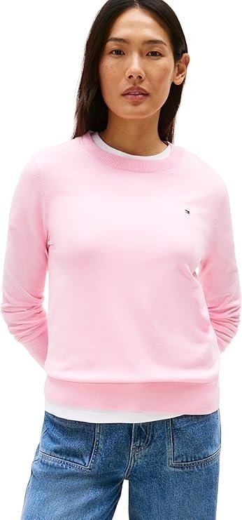 TOMMY HILFIGER RÓŻOWY SWETER Z OKRĄGŁYM DEKOLTEM I LOGO L 16FA