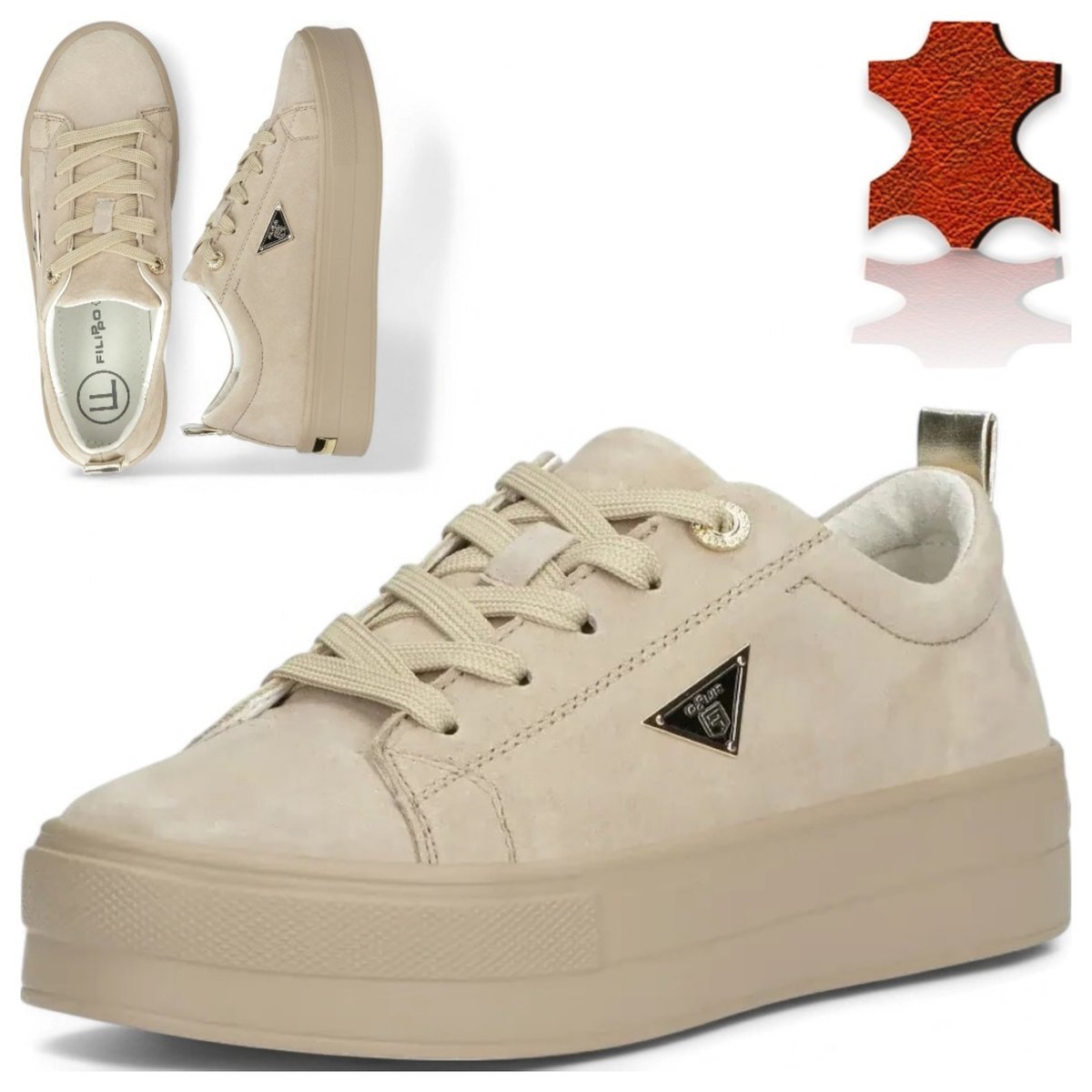 Półbuty Skórzane Damskie Sneakers na platformie Filippo Beżowe Półbuty Skórzane 38 Damskie Sneakersy na Platformie Filippo DP3533/25 BEŻOWE