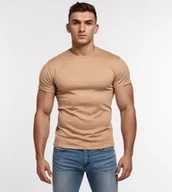 Koszulki męskie - T-shirt premium bawełniany beżowy Recea - L - miniaturka - grafika 1