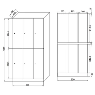 Szafka ubraniowa ze schowkami, 6 schowków, 1850 x 900 x 500 mm, zamek z czytnikiem kart RFID, drzwi niebieskie - Szafki biurowe - miniaturka - grafika 3