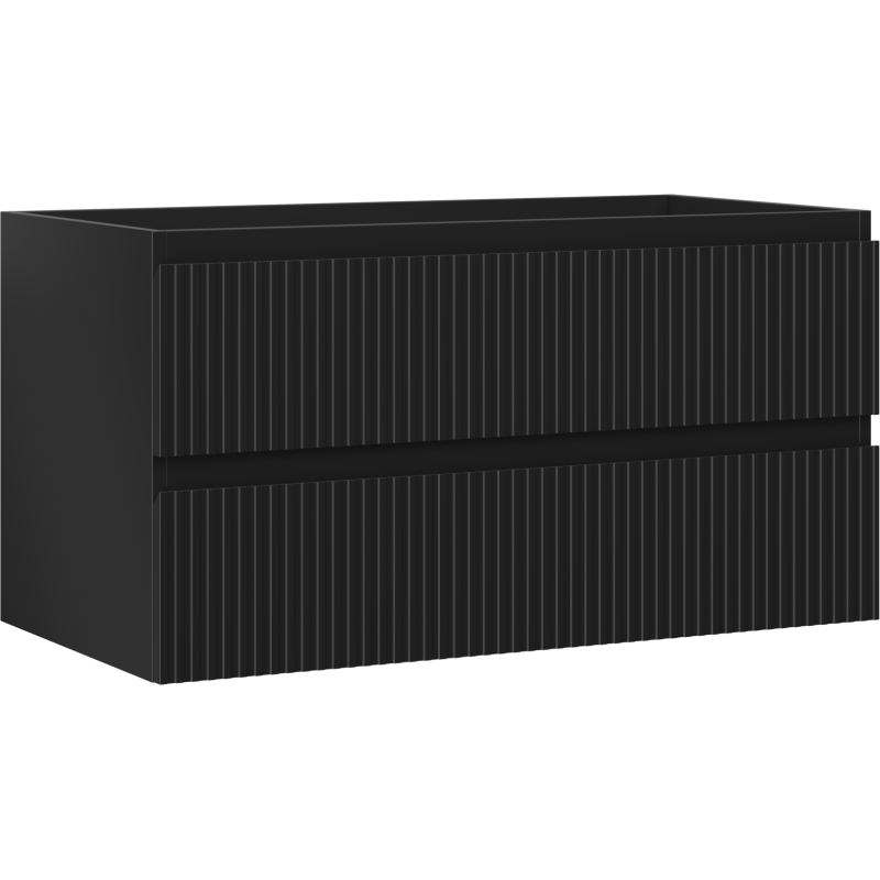Mexen Rivel szafka łazienkowa podumywalkowa 90 cm, 2 szuflady, ryflowana , czarna mat - 91A20-09047-2-BFF71
