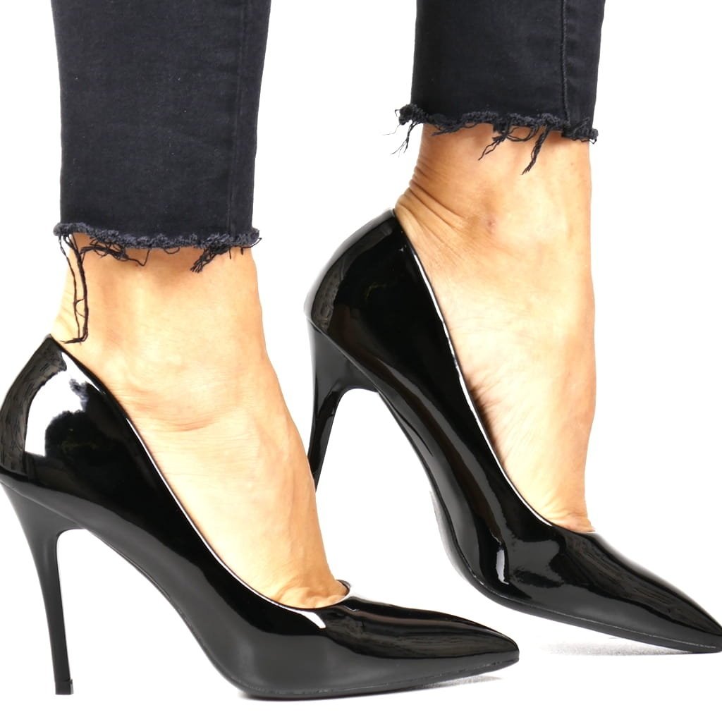 CZÓŁENKA SZPILKI DAMSKIE SEASTAR 112P CZARNE LAKIEROWANE