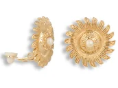 Kolczyki - Klipsy do uszu złote okrągłe słoneczko z perełką - miniaturka - grafika 1