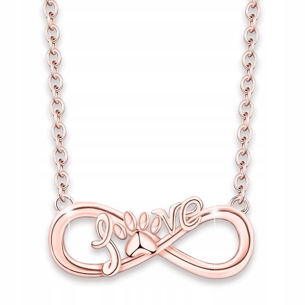 Naszyjnik Pozłacany Nieskończoność Love Łapka Psa Kota Pies Kot SREBRO 925