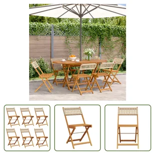 The Living Store Krzesła ogrodowe 6 szt. Składane Beżowy Poli Rattan i Lite Drewno - Fotele i krzesła ogrodowe - miniaturka - grafika 1