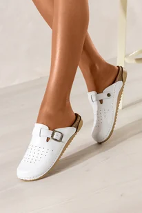 Białe klapki skórzane damskie Inblu sanitarne medyczne z klamrą ZZ9996PF - Klapki i japonki damskie - miniaturka - grafika 1