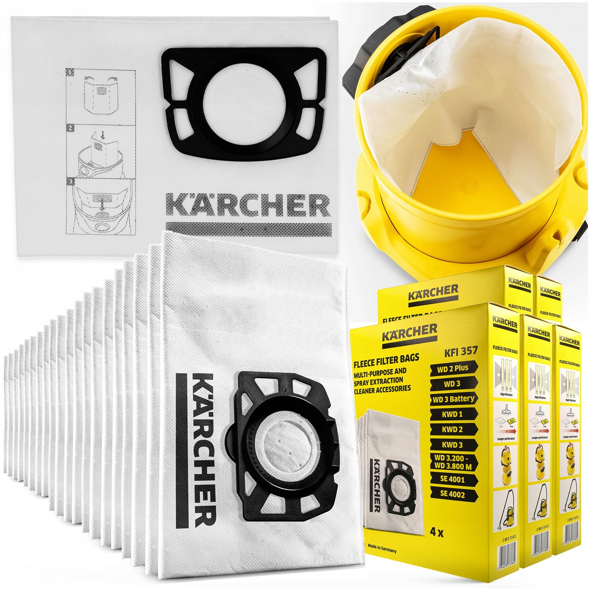 20x Worki Do Odkurzacza Karcher WD2 WD3 Flizelinowe Oryginalne 2.863-314.0