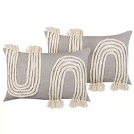 Poduszki dekoracyjne - Lumarko 2 bawełniane poduszki dekoracyjne z frędzlami 35 x 55 cm szaro-beżowe OCIMUM - miniaturka - grafika 1