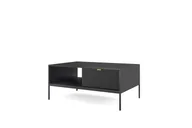 Ławy i stoliki kawowe - DomoHome Elegancki stolik kawowy Nova - ze złotym akcentem, Nowoczesna szuflada wykonana z płyty MDF i metalowe nogi w kolorze czarnym, Minimalistyczny design, Kolor: Czarny, Rozmiar: 104x104x46 cm - miniaturka - grafika 1