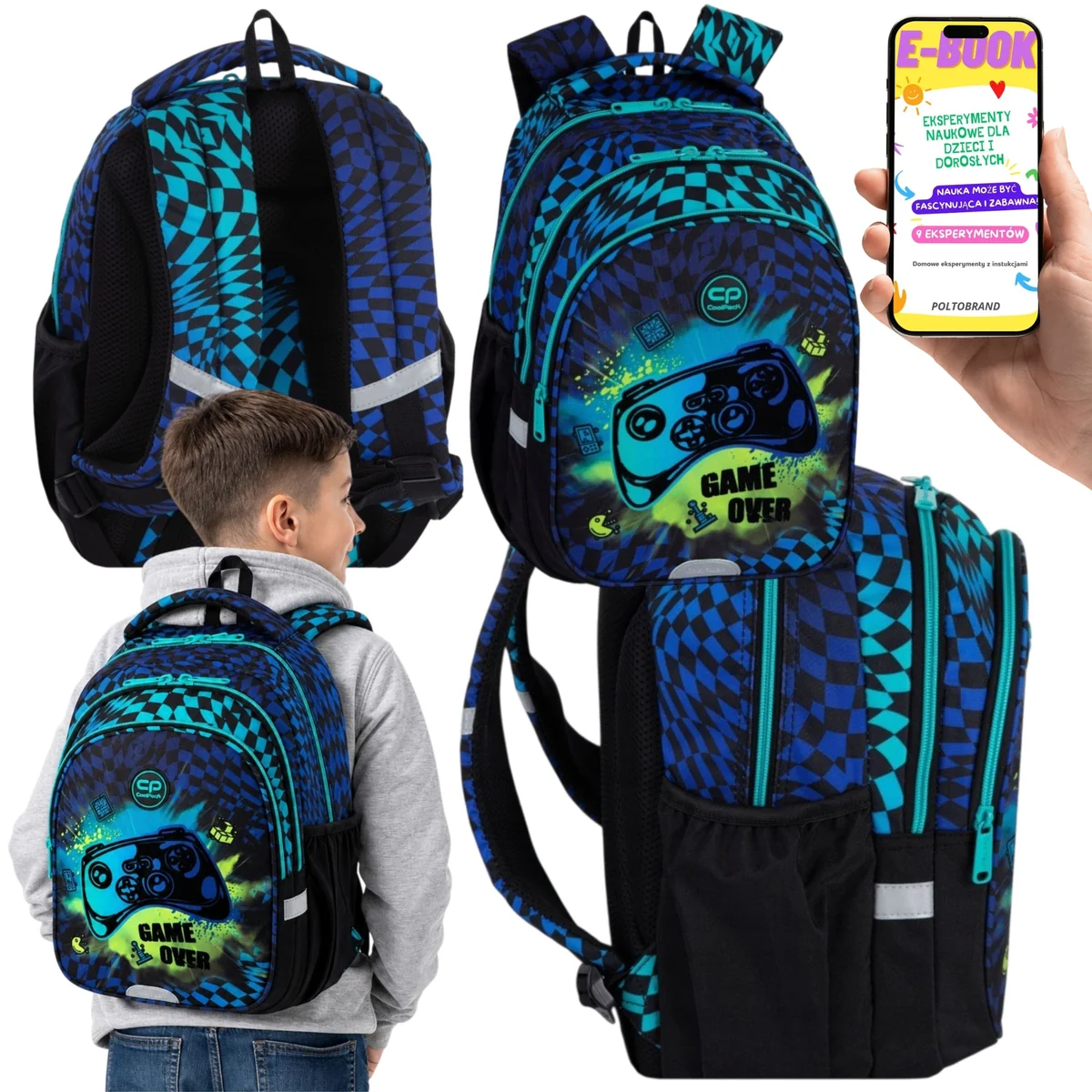 PLECAK SZKOLNY dla CHŁOPCA GAMER COOLPACK Gaming Gra Szachownica A4 3 Komory + E-BOOK