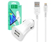 Ładowarki samochodowe - Denmen Ładowarka Samochodowa Auta 3A + Kabel Lightning 3100Ma 2X Usb - miniaturka - grafika 1