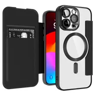 Etui i futerały do telefonów - INF Bezprzewodowe magnetyczne skórzane etui na telefon komórkowy. Czarny iPhone 15 Pro Max - miniaturka - grafika 1