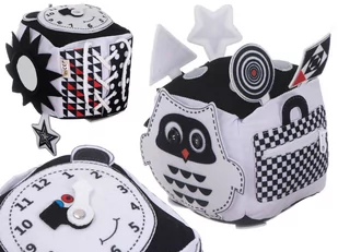 KOSTKA EDUKACYJNA sensoryczna kontrastowa dotykowa | zegar | sznurowadła | grzechotka - Zabawki sensoryczne - miniaturka - grafika 1