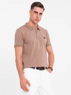 Koszulki męskie - Koszulka męska polo z dekoltem na zamek - jasnobrązowa V3 OM-POSS-0148 L - miniaturka - grafika 1