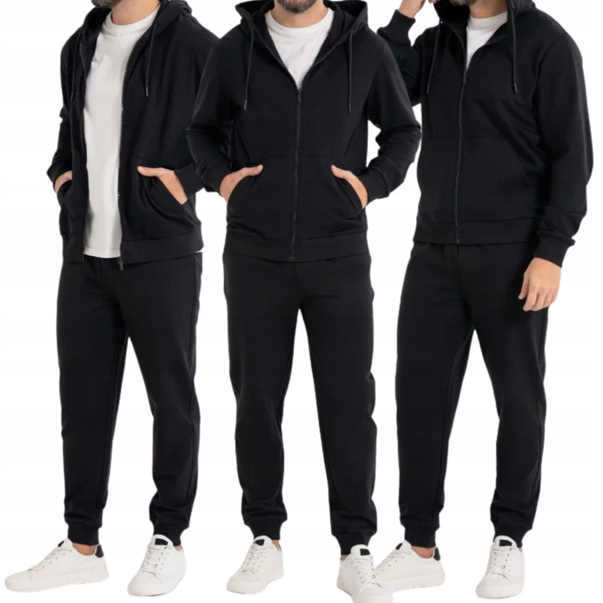 DRES MĘSKI BLUZA ROZPINANA Z KAPTUREM I SPODNIE DRESOWE BAWEŁNA MORAJ XXL BLACK