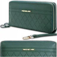 Portfele - Portfel Duży Skóra Damski Dwukomorowy Portmonetka Suwak Zielony Podwójny - miniaturka - grafika 1