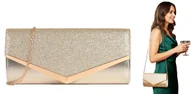 Torebki damskie - KOPERTÓWKA ZŁOTA TOREBKA WIZYTOWA elegancka ŁAŃCUSZEK wesele - miniaturka - grafika 1