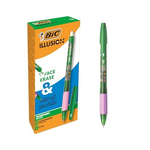 BIC Illusion Długopisy wymazywalne i wielokrotnego napełniania (0,7 mm) - zielony atrament, pudełko 12 sztuk