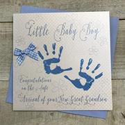 Kartki okolicznościowe i zaproszenia - white cotton cards Mały chłopiec Gratulacje na bezpieczne przybycie Twojego nowego wnuka ręcznie wykonana karta niebieskie ręce, WS4 - miniaturka - grafika 1