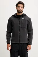 Bluzy męskie - Jack Wolfskin bluza sportowa KAMMWEG PILE męska kolor czarny z kapturem gładka 1711271 - miniaturka - grafika 1
