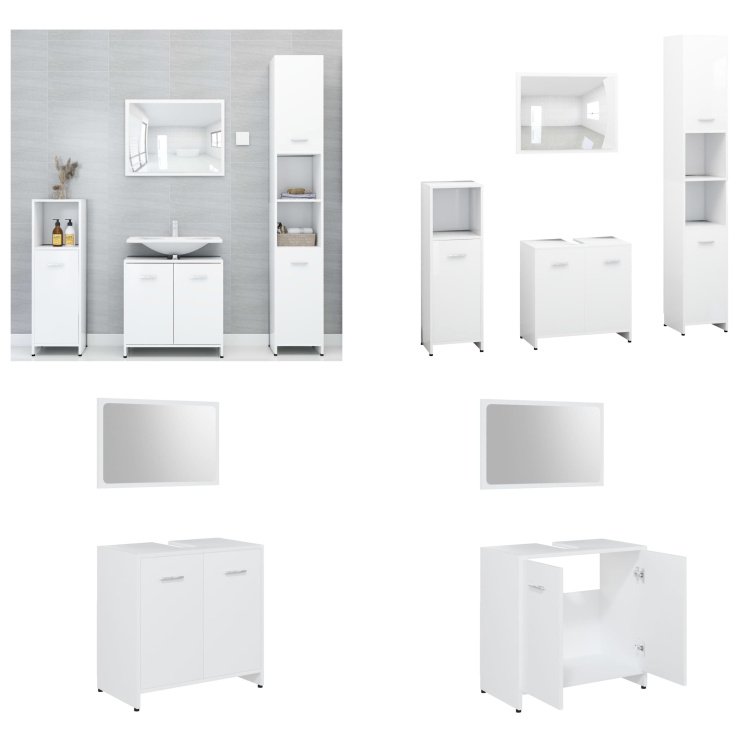 vidaXL 4-częściowy zestaw mebli łazienkowych z białego drewna - Zestaw mebli łazienkowych - Zestawy mebli łazienkowych - Szafka łazienkowa - Szafki łazienkowe