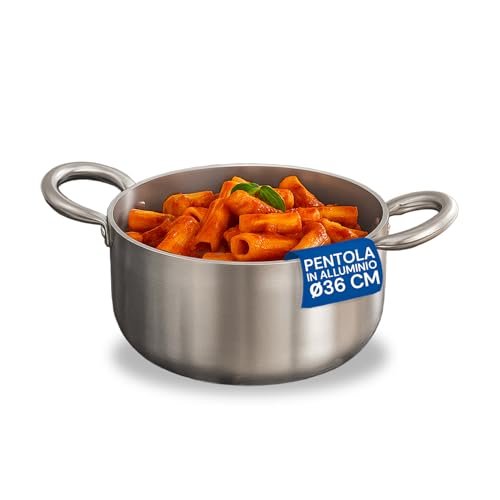 Avilia Rondel aluminiowy 36 cm w 100% z recyklingu - z opatentowanym podwójnym dnem i 2 bezpiecznymi uchwytami ze stali nierdzewnej - Nadaje się do wszystkich rodzajów kuchenek - wytrzymuje wysokie